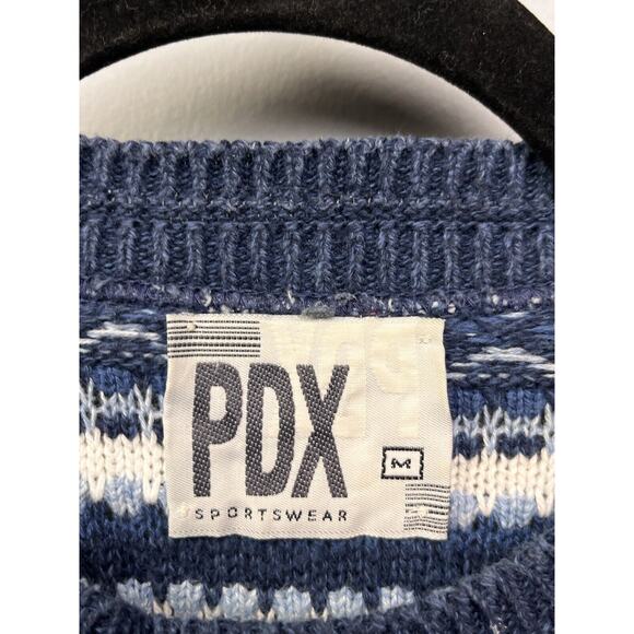 Vintage PDX Sweater Adult Medium Blue Geometric Pullover Cosby Grandpa Striped - Picture 4 of 5